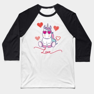 'Unicorn Love Hearts' Sweet Valentines Lovers Gift Baseball T-Shirt